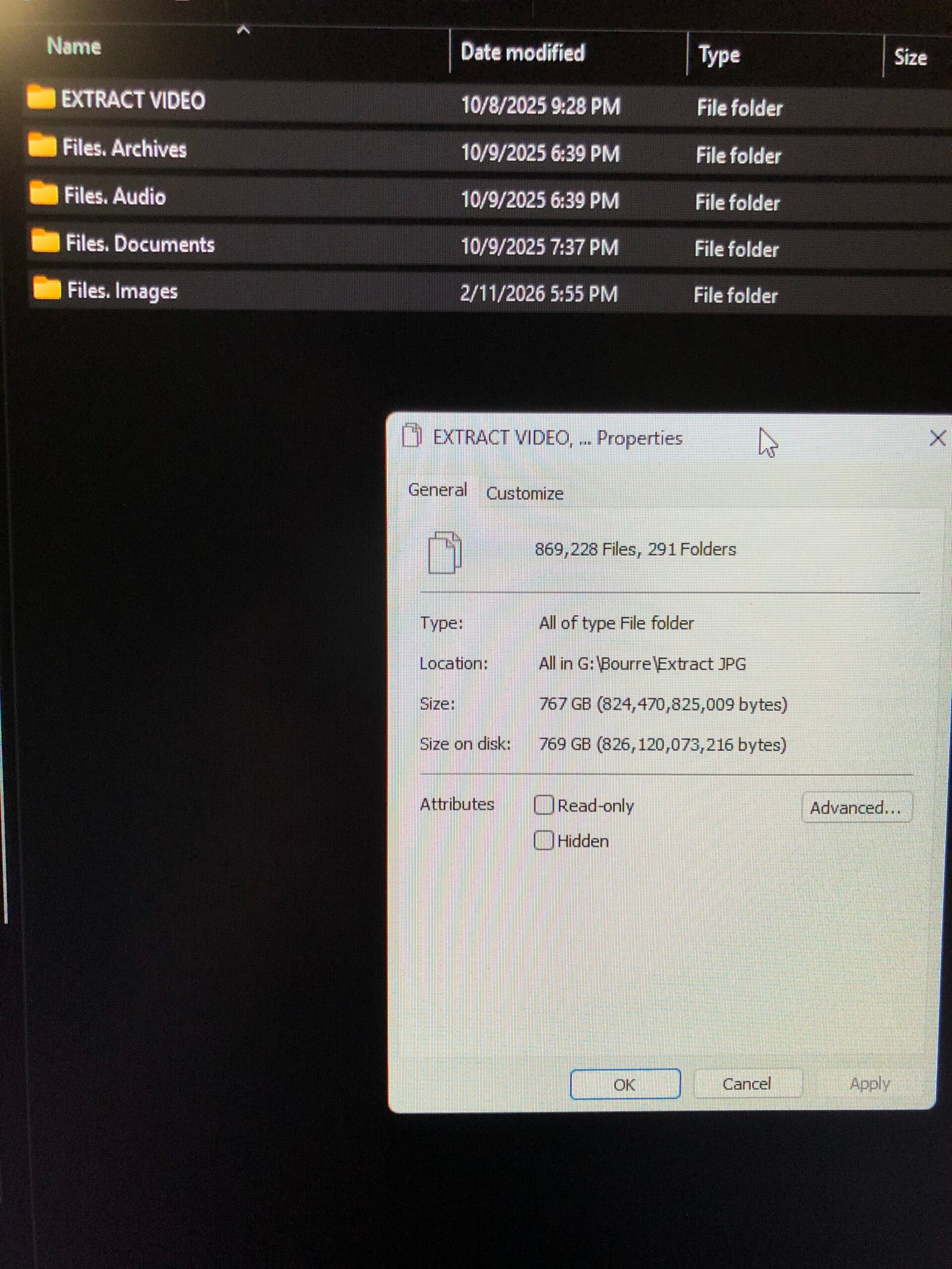 Volume de données récupérées 767 Go